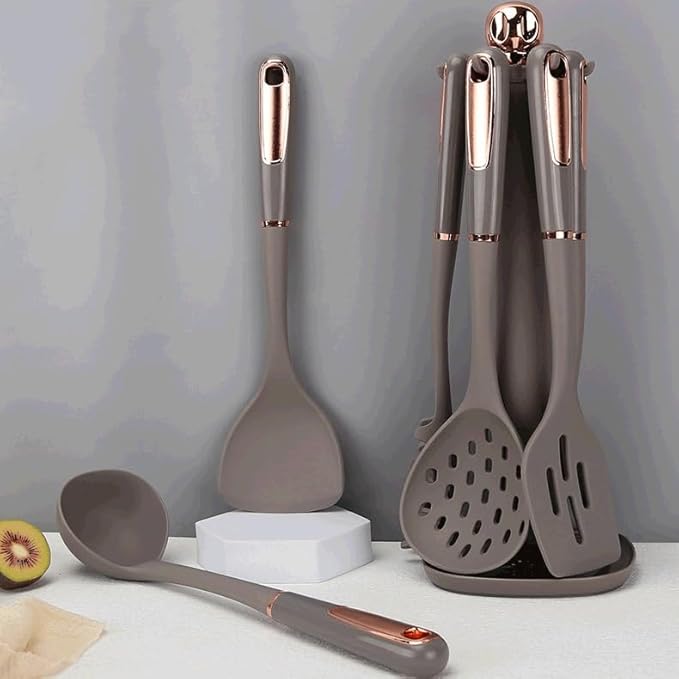 Kitchen Cookware Silicone Non-stick Cooking Tool Spatula Ladle Shovel Soup Utensils Set(D)