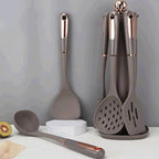Kitchen Cookware Silicone Non-stick Cooking Tool Spatula Ladle Shovel Soup Utensils Set(E)