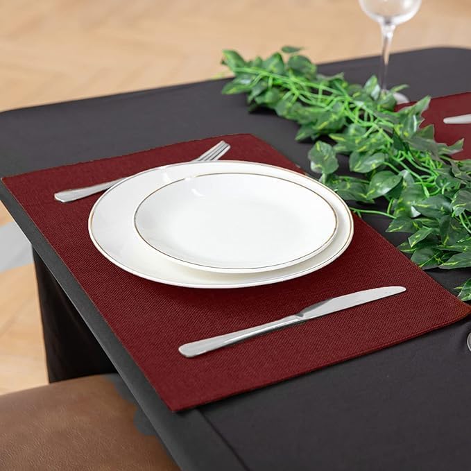 Cloth Burgundy Placemats Set of 8, Linen Type Fabric Placemats Machine Washable Heat Resistant Placemats Polyester Place Mats for Halloween, Thanksgiving and Christmas Dining Table (Burgundy)