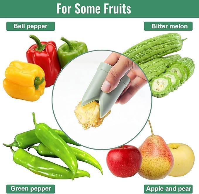 Pepper Corer Seed Remover Tool, Bell Pepper Core Cutter Deseeder, 2 in 1 Fruit & Vegetable Core Tools for Kitchen Family Camping Restaurant (Green)