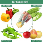 Pepper Corer Seed Remover Tool, Bell Pepper Core Cutter Deseeder, 2 in 1 Fruit & Vegetable Core Tools for Kitchen Family Camping Restaurant (Green)