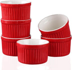 Ramekins 4oz,Creme Brulee Ramekins and Souffle Dishes,Porcelain Oven Safe Baking Bowls,Pudding Cups,Dipping bowl,Set of 6,Red…