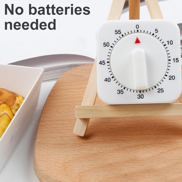 White Timer Clock Square 60-Minute Mechanical Kitchen Wind up Timer Visual Cooking Clock with Loud Alarm No Batteries, Cooking Baking and Kitchen, Thermometers and Timers