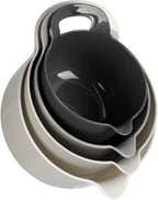 BoxedHome 4 Pack Nesting Mixing Bowl with Pour Spout and Handle, BPA free Microwave & Dishwasher Safe(Grey, 4 Pack with Handle)