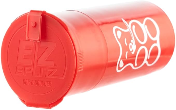 EZ SPLITZ Cap & Crusher - 2-in-1 Herb Grinder with Extra Large Storage - Pop Art Edition (Red)