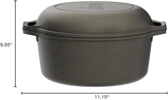 Lodge Cast Iron Double Dutch Oven - Pre-Seasoned 2-in-1 Cast Iron Cookware - Pot & Skillet Combo - Even Heat Retention - Oven-Safe, Versatile Pot - 5 Quart