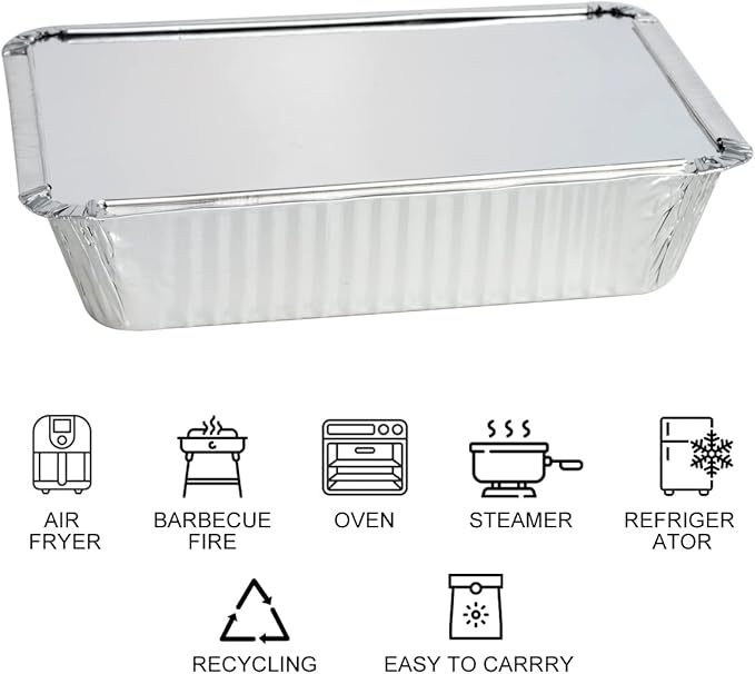MOACOCK 50 Pack Aluminum Pans with Lids(8.5"×6"), 2.25lb Foil Pans with Board Lids, Disposable Take Out Food Containers, Foil Pans for Meal Prep Freezer Cooking Baking