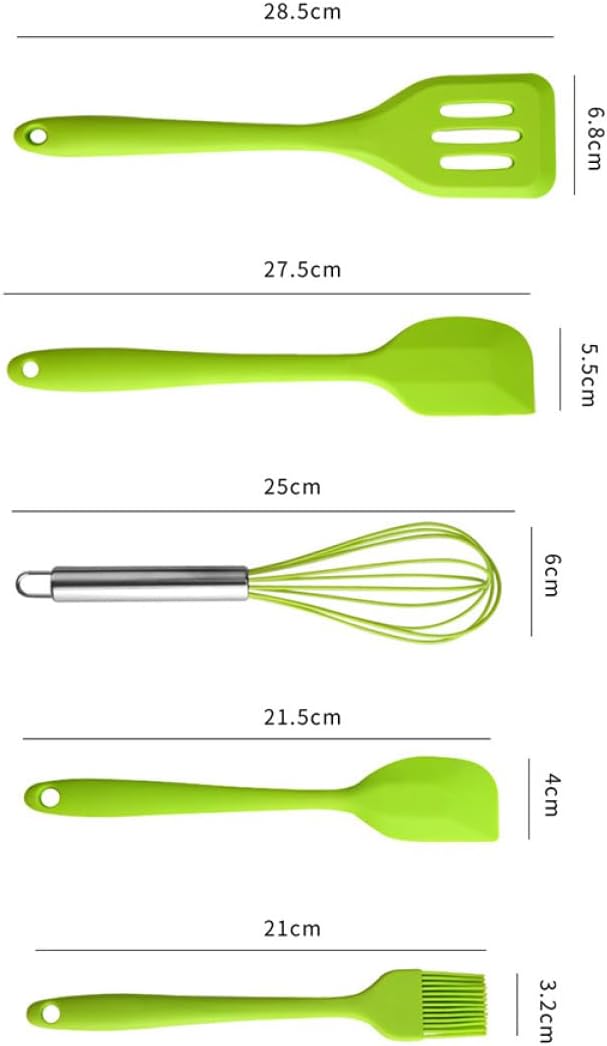 VANZACK 5pcs Silicone Kitchen Utensil Set with Egg Whisk, Brush, and Scrapers, Heat-resistant Cooking Tools for Baking and Food Preparation, Green