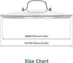 12 IN Glass Lid with Stainless Steel Handle for Frying Pan, Tempered Replacement Cover Compatible for Skillets, Round Cast Iron, Cast Aluminium, Stainless Steel Pans & Pots (297mm-312mm)