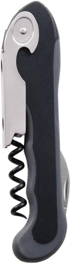 True Grippy Soft Touch Waiters Corkscrew Wine Opener with Foil Cutter, No-Slip Handle Wine Key, Cork Bottle Opener, Home Bar Tools, Black