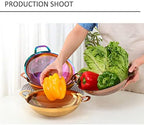 Stainless Steel Colander With Handle and Legs Drain Basket for Pasta, Spaghetti, Berry, Veggies, Fruits, Noodles, Salads, Fruit Colander Strainer Metal Rice Sieve Kitchen Utensils-Rainbow Color
