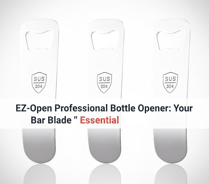 EZ-Open Professional Bottle Opener 3-Pack - Heavy-Duty SUS 304 Stainless Steel Bar Blade for Beer, Soda, & Wine - Ergonomic & Rustproof Manual Cap Remover Tool for Home, Bar, Restaurant & Outdoor Use