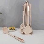 Kitchen Cookware Silicone Non-stick Cooking Tool Spatula Ladle Shovel Soup Utensils Set(Black)