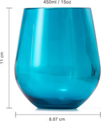 Khen European Style Shatterproof Tritan Stemless Wine Glasses, Acrylic Glass Drinkware, Unbreakable Colored, 6 - Set - BPA-free plastic, Reusable, Dishwasher Safe, All Purpose Glassware 15oz - (Muted)