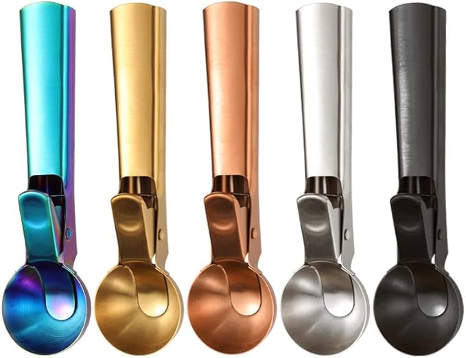 Ice Cream Scoop, 2Pcs Stainless Steel Black Cookie Scoop with Trigger Melon Baller Scooper Cones, Specialty Tools and Gadgets, Ice Cream Spoon Food Scoop for Frozen Yogurt Sundaes Fruit Cookie