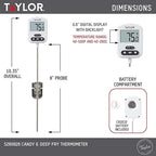 Taylor Programmable Digital Candy and Deep Fry Thermometer with Green Light Alert Display, Long Stem, and Adjustable Pan Clip, White