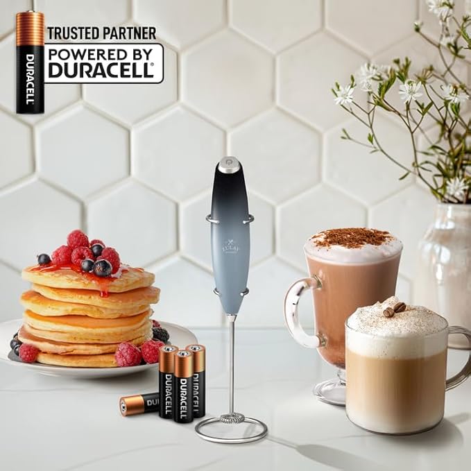 Zulay Kitchen Powerful Milk Frother Wand With 4 AA Duracell Batteries - Ultra Fast Handheld Drink Mixer - Electric Whisk Foam Maker for Coffee, Lattes, Cappuccino, Matcha & Creamer - Storm Blend