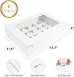 6 Pack Cupcake Boxes with Window for 24 Standard or Mini Cupcakes Corrugated Adjustable Height Bakery Box for Cake,Cookies,Donuts,Muffins&Other Pastries（17.7x11.8x4 Inch）