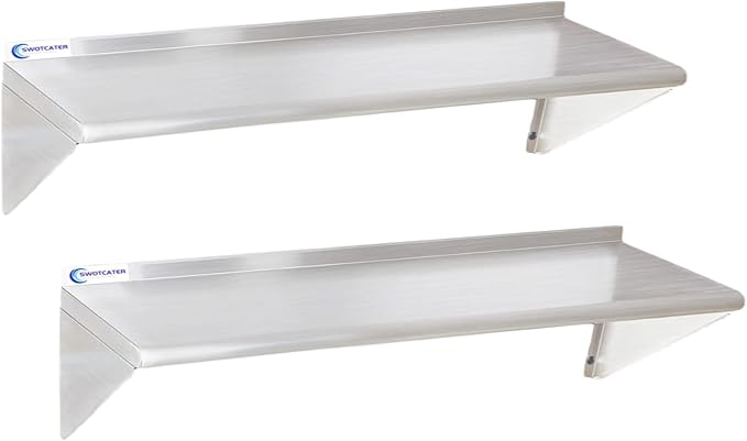 2 Pack Stainless Steel Shelf 12"x48" 320LB, Commercial Wall Mounted Metal Shelving for Home Kitchen, Restaurant