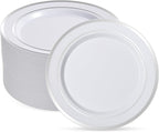 Goodluck 100PCS Silver Plastic Plates, 10.25 Inch Dinner Plate with Silver Rim, Heavy Duty Disposable Plastic Plates for Party, Wedding, Birthday & Daily Use