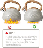 Tea Kettle, 2.7 Quart with Wood Pattern Handle Loud Whistle Food Grade Stainless Steel Teapot, Anti-Hot Handle and Anti-Rust, Suitable for All Heat Sources