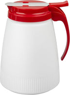Restaurantware-Chef 101 48 Ounce All Purpose Syrup Dispenser, 1 Honey Dispenser - Red Top, Stainless Steel Slide Cover, Plastic Pancake Syrup Bottle, Perfect For Diners, Restaurants, Home