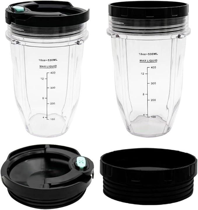 2 Packs 18oz Replacement Parts Cup with Lid, Compatible with Nutri Ninja BN400, BN400C, BN401, BN401C, CL401A, CL405CO, CO351B, SS100, SS101, SS101C, SS101TGT, SS150, SS151, SS300, SS300C, SS351