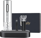 5 IN 1 Rechargeable Electric Wine Opener, Stainless Steel Automatic Bottle Corkscrew with Foil Cutter, Vacuum Stopper, Wine Pourer, One Touch Bottle Winer Gift Set for Christmas, Party