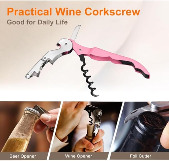 Waiter Corkscrew, Corkscrew Wine Opener Stainless Steel, Wine Bottle Opener Wine Key for Restaurant Waiters Bartenders Sommelier (Pink/10PCS)