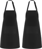 NLUS 2 Pack Kitchen Cooking Aprons, Adjustable Bib Soft Chef Apron with 2 Pockets for Men Women (Black,2)