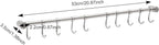 Kitchen Hanging Racks 304 Stainless Steel 20 Inch Rail Utensil Storage Hanger with 10 Pcs Noiseless Sliding Hooks, Wall Mounted Rod Holder for Pots Pan Spatula Spoon Cookware Mug Cup (Silver)