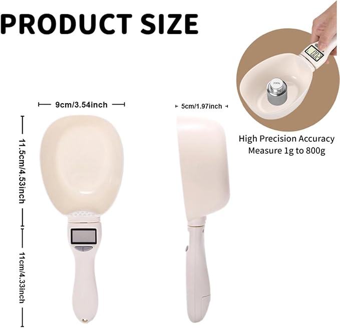 Digital Measuring Spoon Scale, Digital Food Measuring Scoop Scale 800g / 0.1g High Precision with LCD Screen, Electronic Measuring Spoon Cup for Kitchen Baking and Cat Dog Food (1 Pcs)