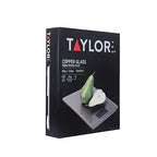 Taylor Pro Digital Kitchen Food Scales with Ultra Thin Design, Compact Professional Standard Tare Feature with Precision Accuracy, Copper Glass, Weighs 5 kg Capacity