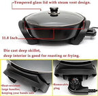 Moss & Stone Round Electric Skillet with Lid – 12x12 Inch Aluminum Nonstick Electric Frying Pan 5Qt, Adjustable Temperature Control, Vented Glass Lid, Dishwasher Safe, Heat-Resistant Handles