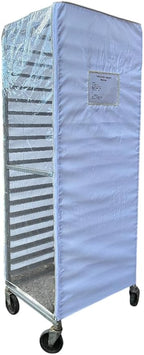 Bakery Food Pan Sheet Rack Cover – Heavy Duty Zippered Bun Pan Rack Cover – Long-lasting Use Durable Cover – Made in USA (White Waterproof Nylon with 2 Zippers (Large Pocket), 23"W x 28"L x 61"H)