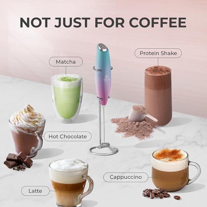 Zulay Kitchen Powerful Milk Frother Wand With 4 AA Duracell Batteries - Ultra Fast Handheld Drink Mixer - Electric Whisk Foam Maker for Coffee, Lattes, Cappuccino, Matcha & Creamer - Pink Spritz