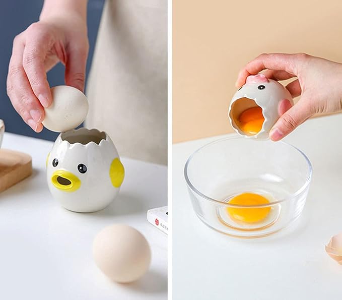 LuoCoCo Cute Egg Separator, Ceramics Vomiting Chicken Egg Yolk White Separator, Practical Household Small Egg Filter Splitter, Kitchen Gadget Baking Assistant Tool, Dishwasher Safe (Pink)
