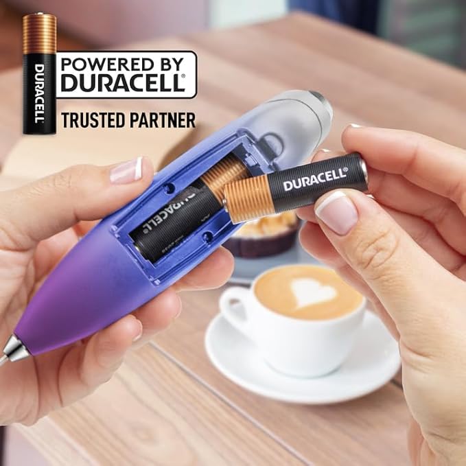 Zulay Kitchen Powerful Milk Frother Wand With 4 AA Duracell Batteries - Ultra Fast Handheld Drink Mixer - Electric Whisk Foam Maker for Coffee, Lattes, Cappuccino, Matcha & Creamer - Firework
