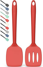 Coukre 2 Pack Silicone Spatula Set, High Heat Resistant, BPA Free Kitchen Spatula, Solid & Slotted Turner for Non-Stick Pans, Sautéing, and Flipping (2, PureRed)