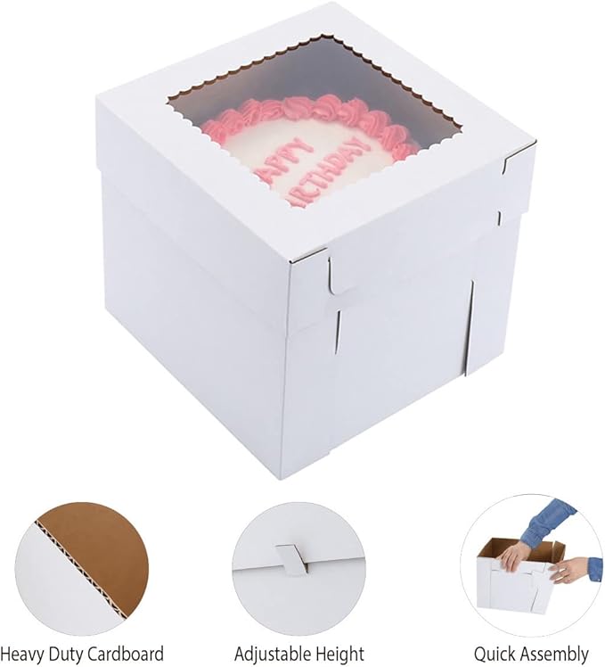 Tall Cake Boxes for Tier Cakes,12x12x12 Inch [10 Pack ] Thick Sturdy Bakery Box with Window,White Wedding Cake Boxes,Layer Cake Carrier,Disposable Cake Containers