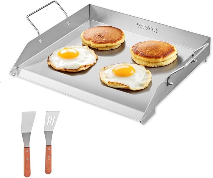 VEVOR Stainless Steel Griddle, 18x16 inch Universal Flat Top Rectangular Plate, Gas Grill Griddle for BBQ Grill, Teppanyaki, Portable Family Cookware with Handle, for Camping Tailgating Party