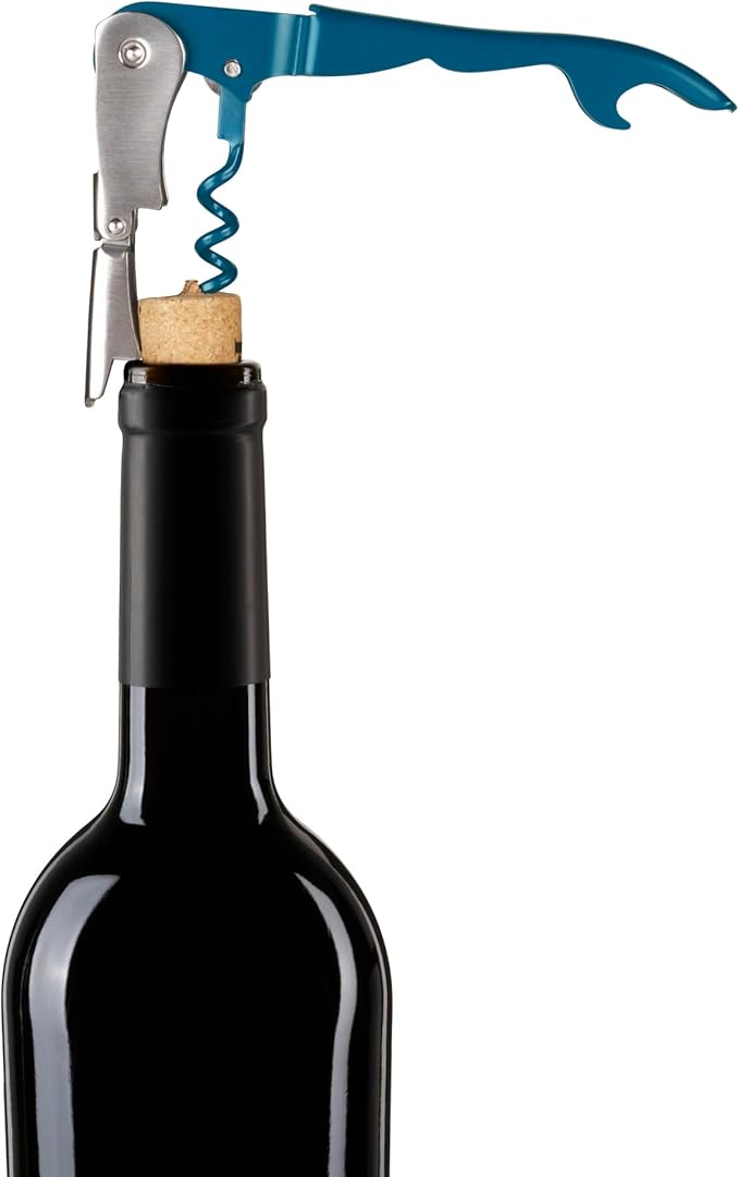 Innovine Double Hinge Corkscrew, Stainless Steel Wine Opener with Dual Leverage and Built-In Foil Cutter, Perfect for Home Bar, Travel, Camping, Picnic, Outdoor Party, Set of 1, Deep Teal
