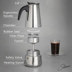 Espresso Maker 6 Cup Moka Pot Stainless Steel Percolator coffee pot, Compatible with Gas, Electric, Ceramic, and Induction stovetops(10 fl oz/300 ml)