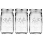 Ball Wide Mouth Glass Mason Jars with Lids and Bands, Used for Canning, Pickling, Juice, Jam, Jelly, Quart Size 32 Ounce (Pack of 3)