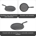 IMUSA 9.5in Preseasoned Cast Iron Comal for Tortillas, Arepas, Quesadillas, Heating & Searing, Heavy-Duty Flat Griddle