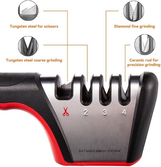 Brigii 4-in-1 Knife Sharpener, Kitchen Knife Accessories for Ceramic Knives, Steel Knives and Scissors, Aiding in Repair, Restoration, and Polishing of Blades