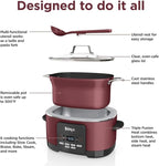 Ninja Foodi PossibleCooker PRO MC1000 8.5Qt Multicooker 8 in 1 Slow Cooker, Dutch Oven, Steam Bake Roast Sear Sauté Bread Maker Warmer, Glass Lid, Oven safe up to 500F, Nonstick (Cherry)