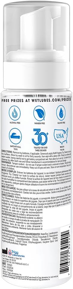 Wet Hygienic Foaming Toy Cleaner, All Purpose Alcohol-Free Gentle Cleansing Spray | No Harsh Chemicals, Safe for All Toys and Surfaces, Paraben Free & Sulfate Free, 7.5 oz