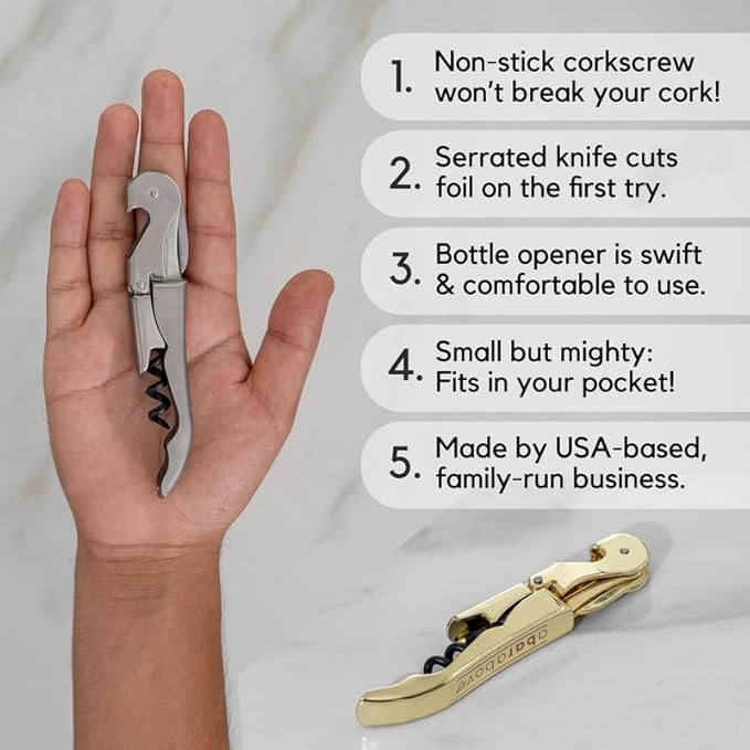 A Bar Above Manual Wine Bottle Opener, Corkscrew Wine Key, for Servers, Waiters, and Home Bartenders, with Foil Cutter, Bottle Cap Remover, Beer and Tool Accessories, Black, 3 Pack