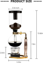 Stovetop Siphon Coffee Maker, Manual Vacuum Coffee Maker 3-Cup (360ml) with Alcohol Burner, Adjustable Buffer Clamp, Stainless Steel Bracket Base for Coffee Aficionados